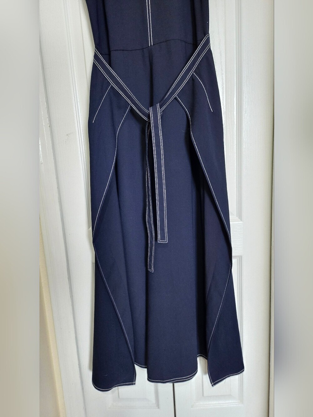 Joie Navy Blue Contrast Stitch Sleeveless Jumpsuit Tie Waist Women's Size 2. - Picture 9 of 16